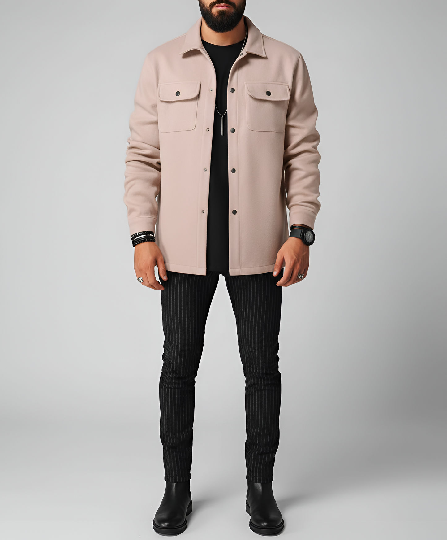 Warm Wool Blend Long Sleeve Men's Shirt