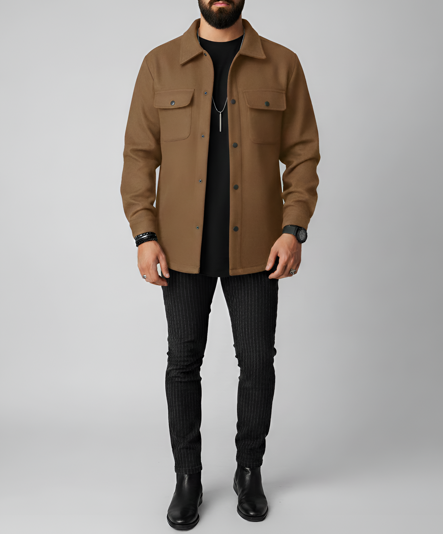 Warm Wool Blend Long Sleeve Men's Shirt