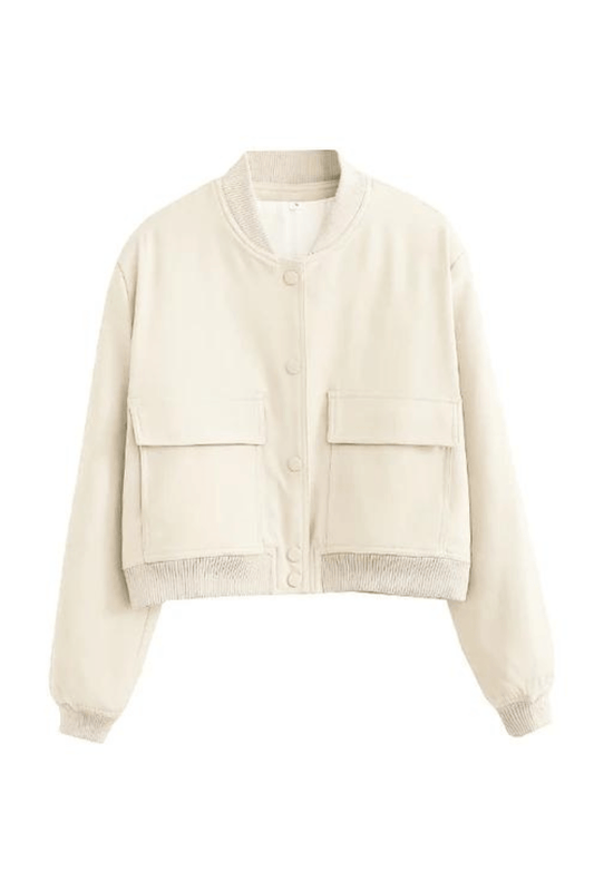 Women's Short Button Front Bomber Jacket - VogeLuxe