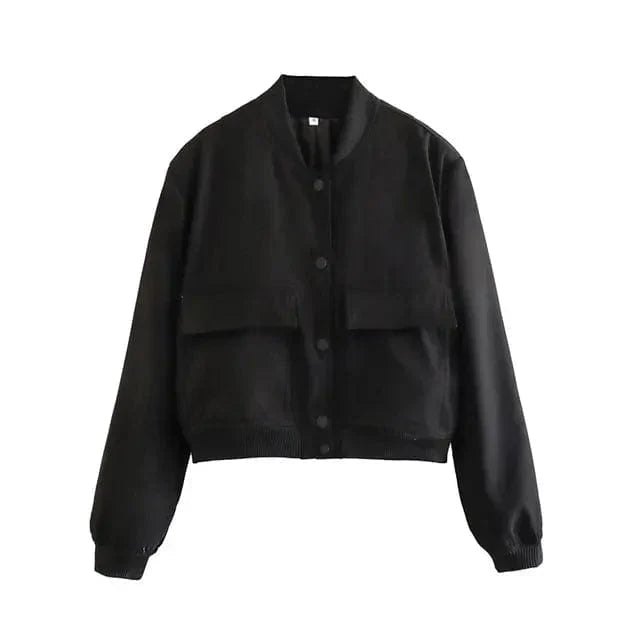 Women's Short Button Front Bomber Jacket
