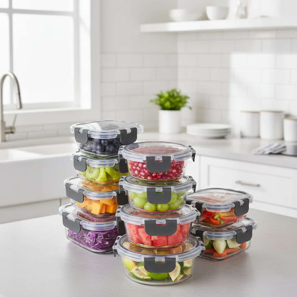 Clear Kitchen Storage Containers Leakproof Glass Meal Prep Set - VogeLuxe