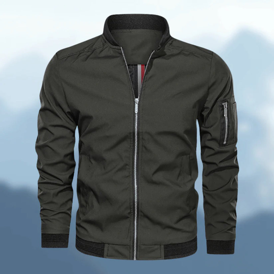 Slim Fit Black Leather Bomber Jacket