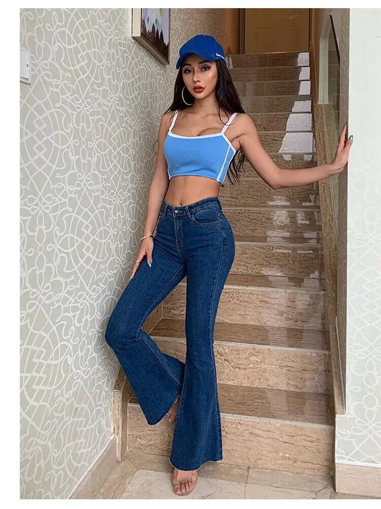 Classic High Waist Retro Flare Jeans for Women