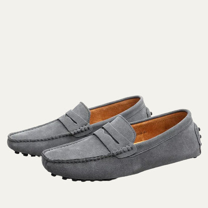 VogeLuxe | Men’s Suede Driving Loafers with Penny Strap