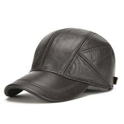 Authentic Leather Beanie Baseball Cap – Premium Cowhide Warm Hat