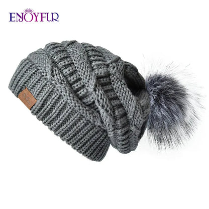 Soft Faux Fur Winter Slouch Beanie Hat