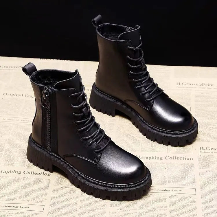 Stylish Black Leather High Heel Ankle Boots - VogeLuxe