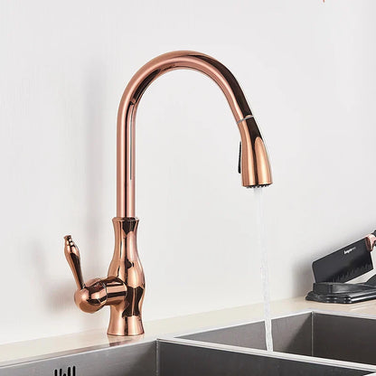 Shine Gold Kitchen Faucet With Pull Out Spray
