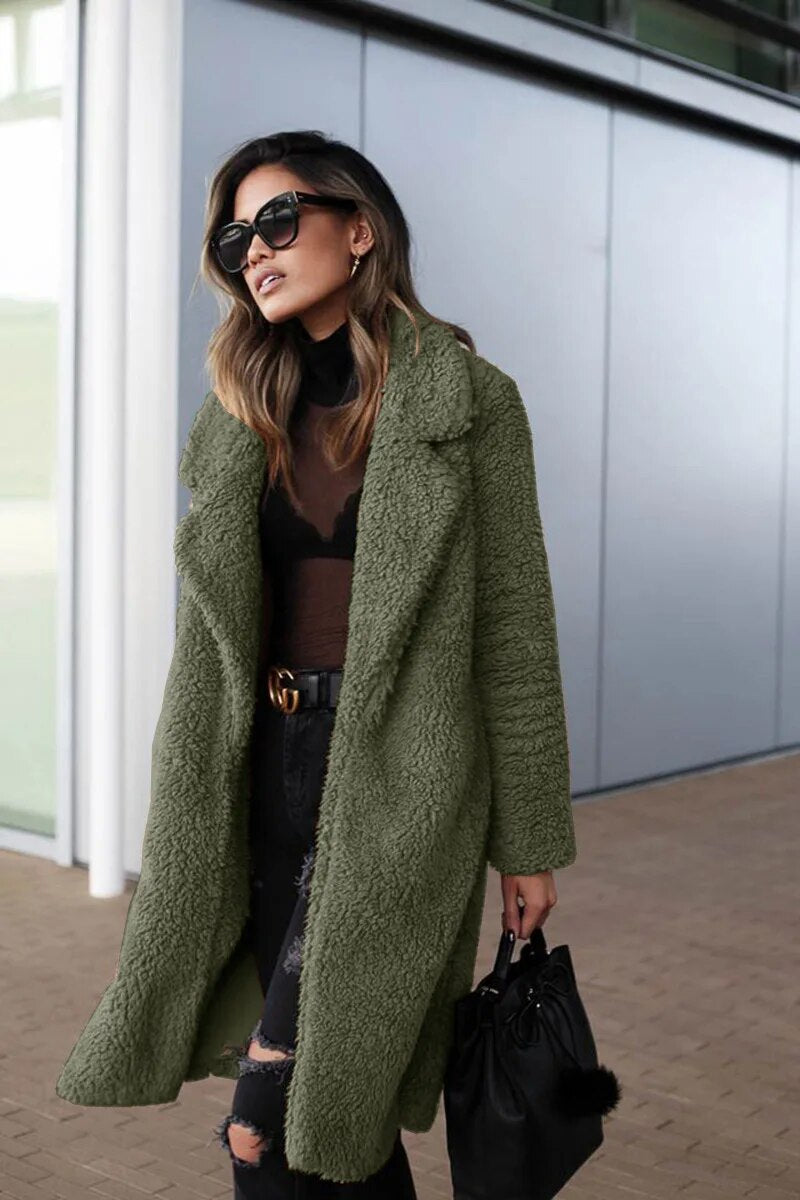 Soft Women's Long Teddy Coat | Warm Oversized Fleece Jacket