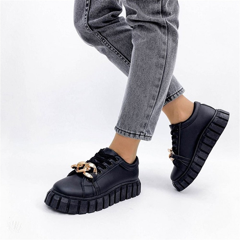 Chic Ladies Lace-Up Sneakers with Metallic Detail