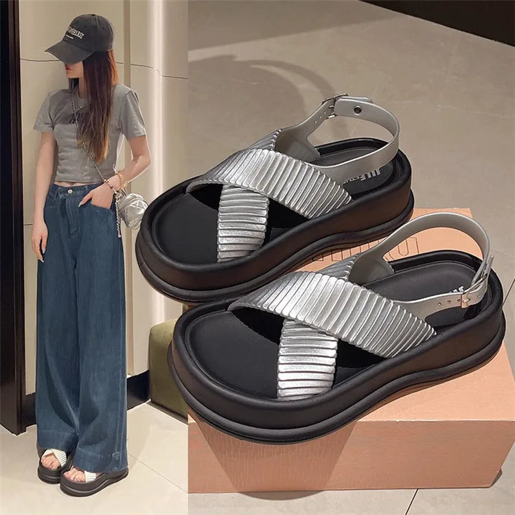 Comfortable Wide Strap Open Toe Summer Slides - VogeLuxe