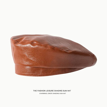 Fashionable Faux Leather Beret Hat