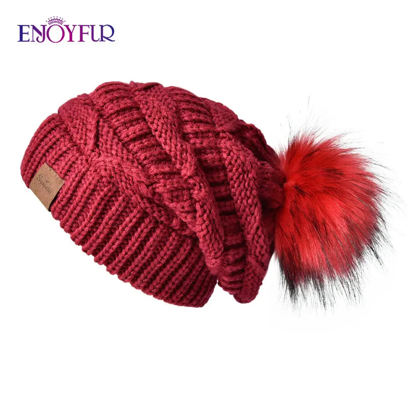 Soft Faux Fur Winter Slouch Beanie Hat