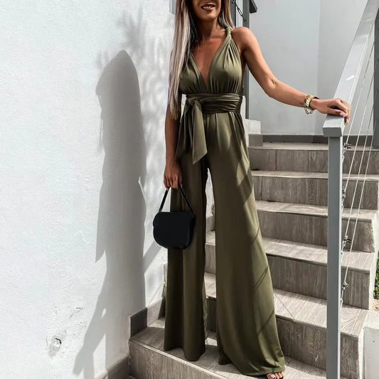 Chic Summer Sleeveless Wide Leg Jumpsuit - VogeLuxe
