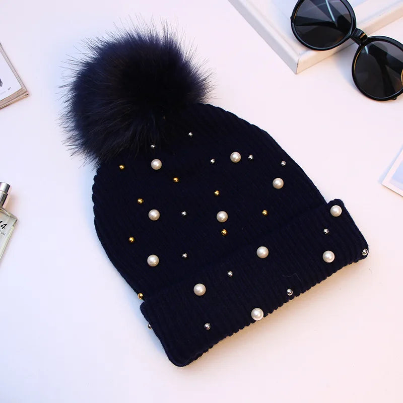 Sparkly Stone Pom Pom Winter Hat