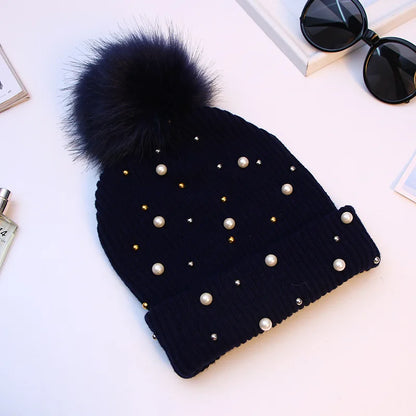 Sparkly Stone Pom Pom Winter Hat