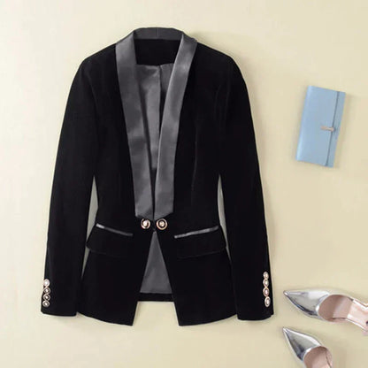 Ladies Soft Velvet Jacket with Buttons and Pockets - BritishElegance