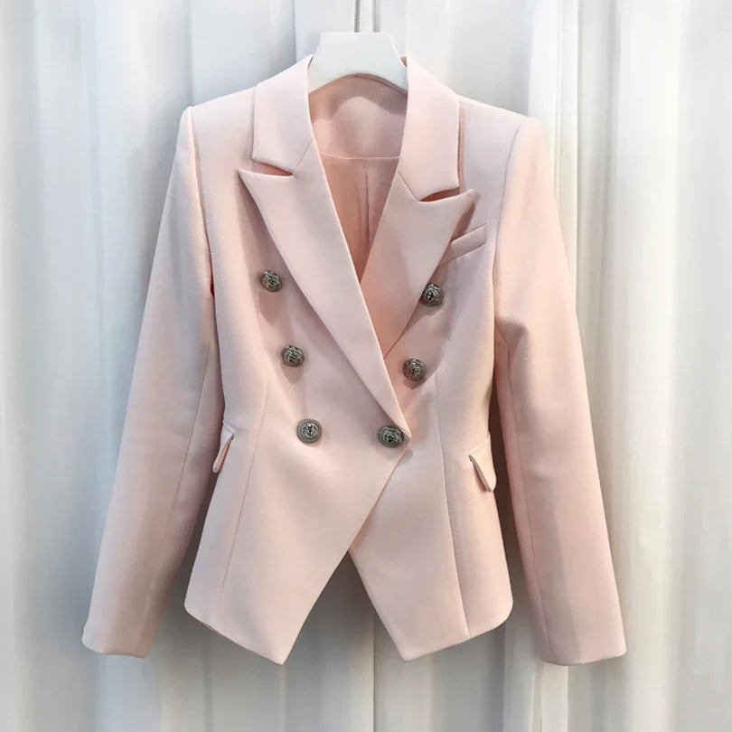 Narrow Fit Navy Blue Suit Jacket for Women - VogeLuxe