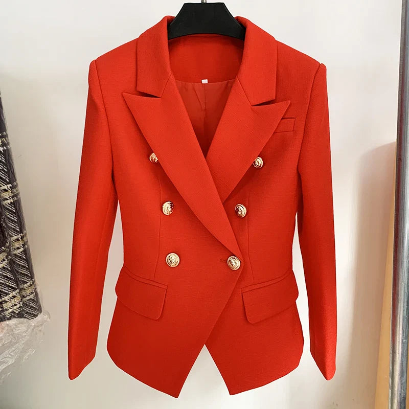 Luxury Double-Breasted Lady's Jacket with Metal Buttons
