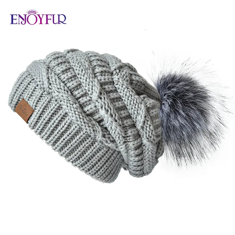 Soft Faux Fur Winter Slouch Beanie Hat