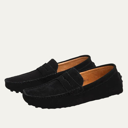 VogeLuxe | Men’s Suede Driving Loafers with Penny Strap