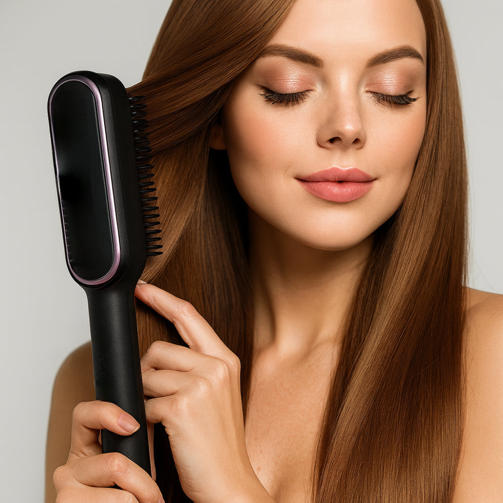 Ceramic Heat Straightening Hair Brush Styler - VogeLuxe