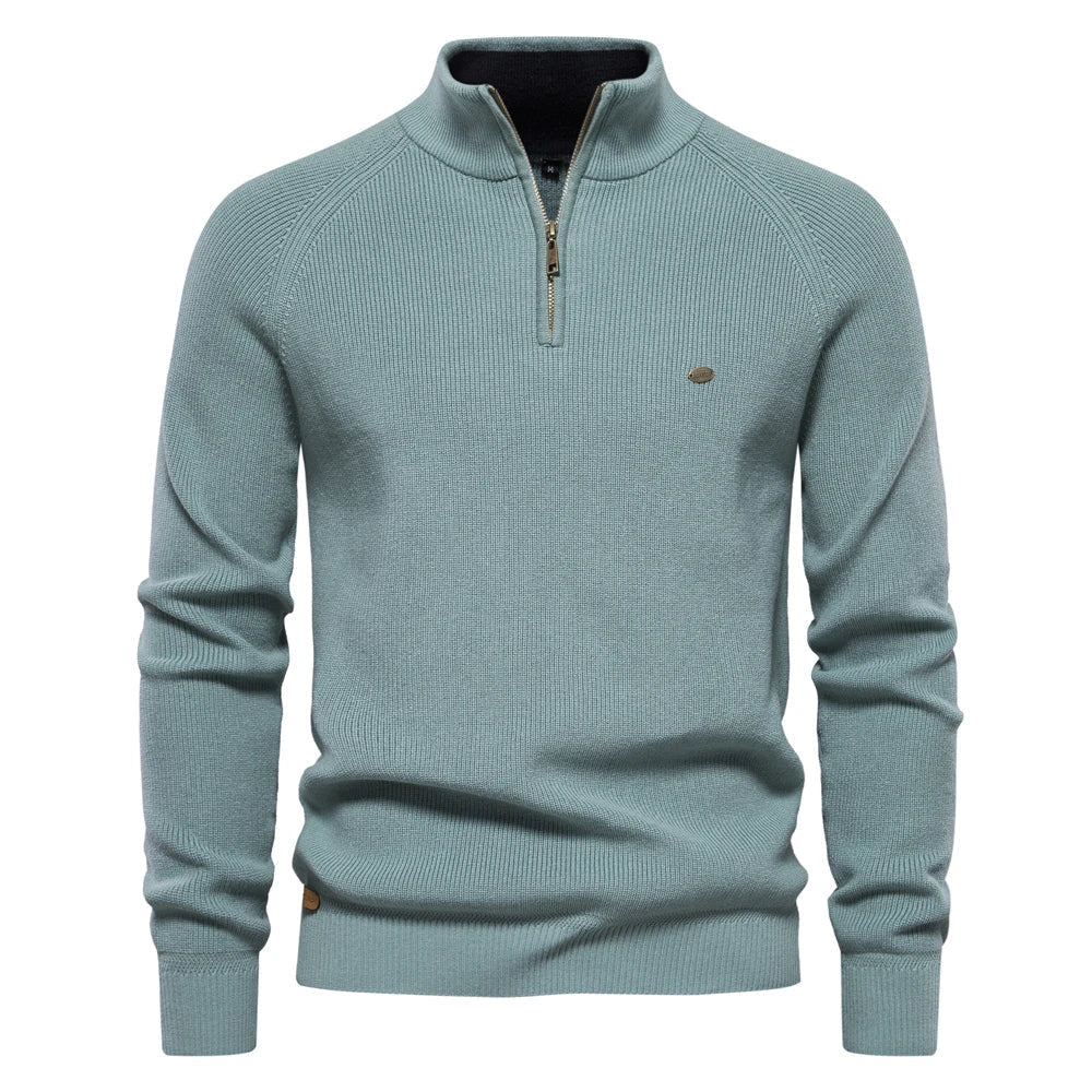 Half Zip Sweater- Breathable Blend And Adjustable Neckline