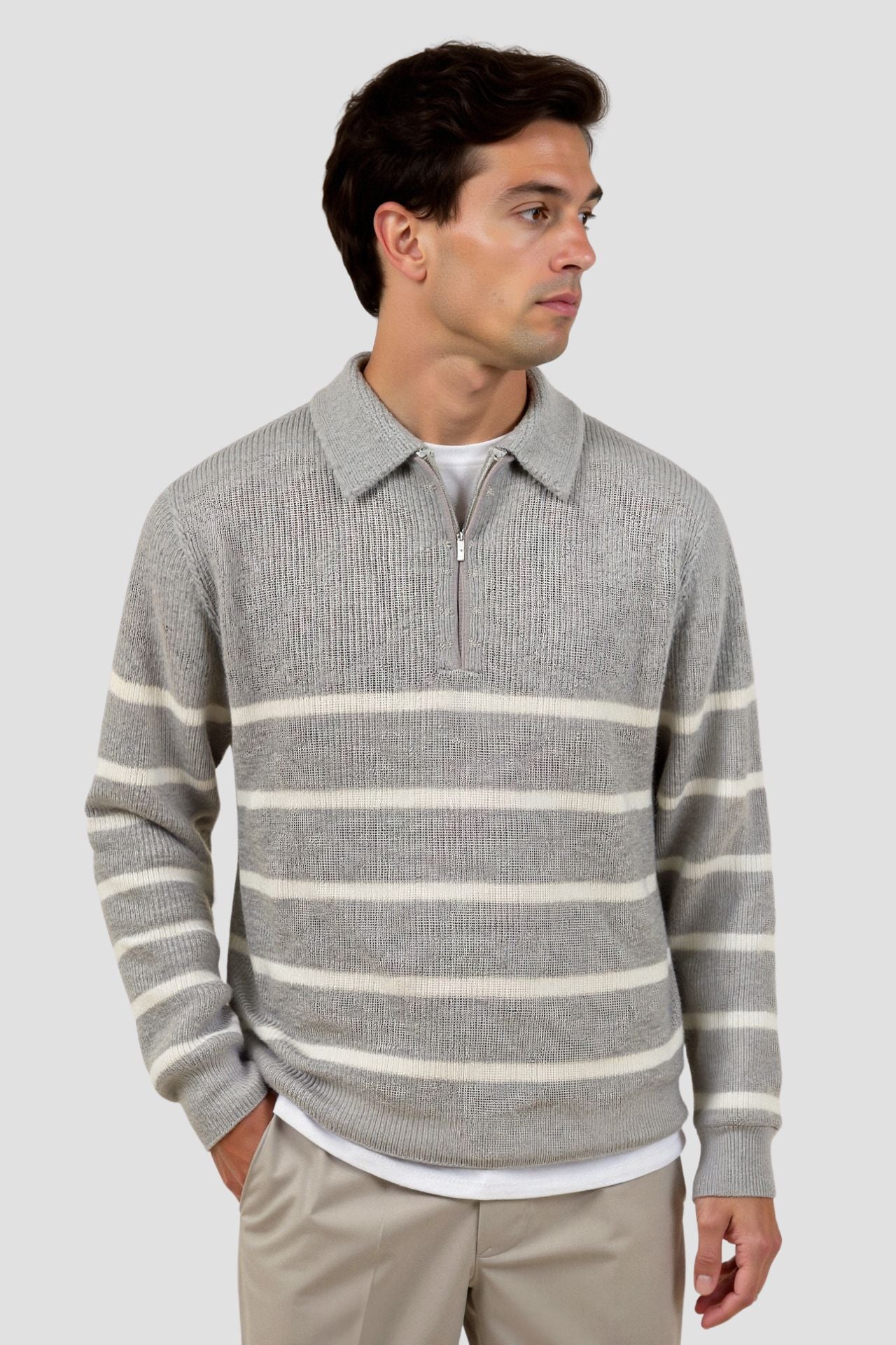 VogeLuxe | Men’s Striped Half-Zip Sweater