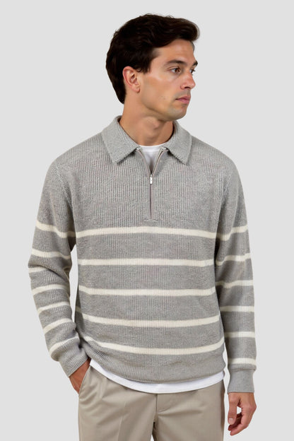Half Zip Sweater - Striped Knit And Warm Breathable Fit 1