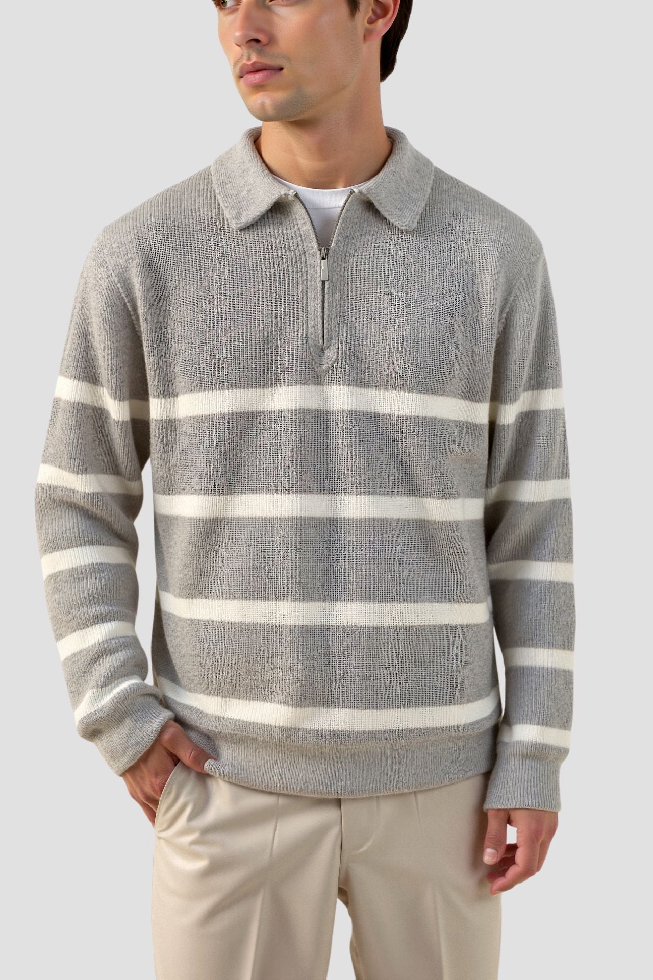VogeLuxe | Men’s Striped Half-Zip Sweater
