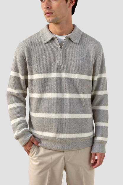 Half Zip Sweater - Striped Knit And Warm Breathable Fit 2