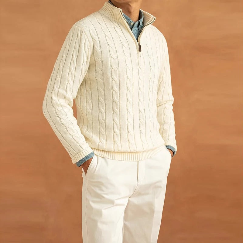 Half Zip Sweater – Jacquard Knit & Mock Neck Comfort
