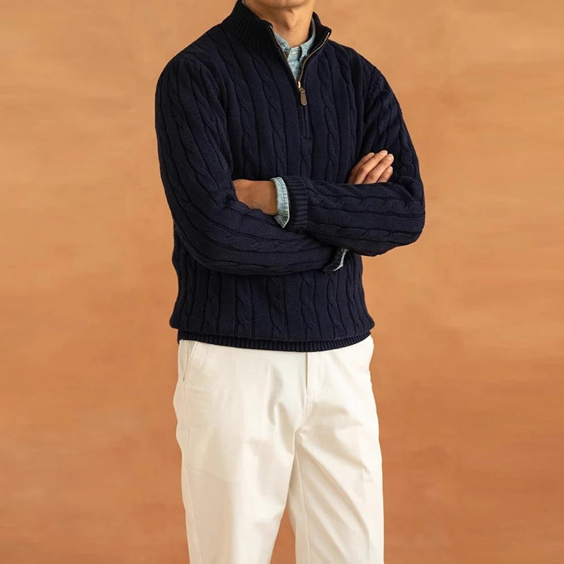 Half Zip Sweater – Jacquard Knit & Mock Neck Comfort
