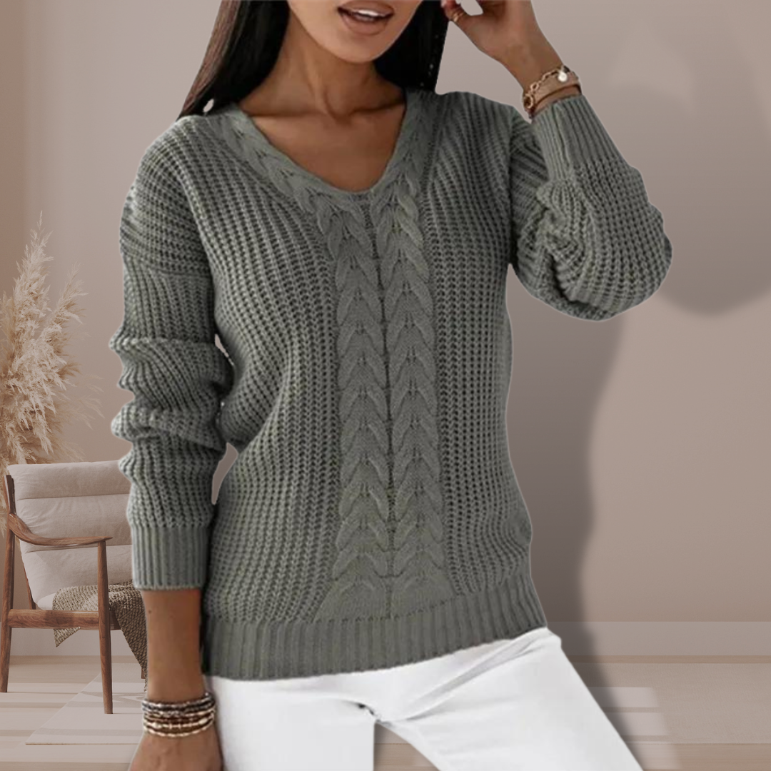 VogeLuxe | Women’s Elegant V Neck Pullover Sweater