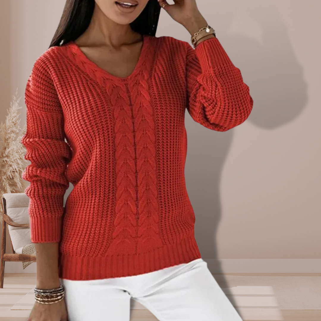 VogeLuxe | Women’s Elegant V Neck Pullover Sweater