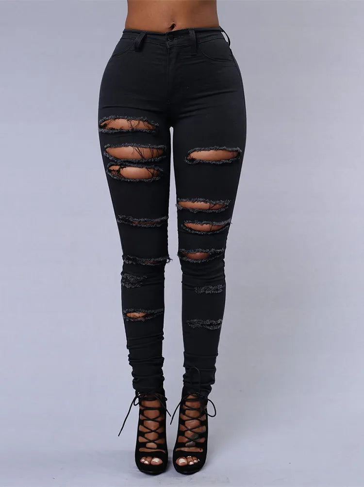Slim Fit Distressed High Waist Women's Jeans - BritishElegance