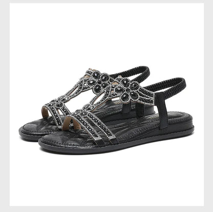 Sparkly Gems Flat Sandals – Chic Summer Toe Strap for Women