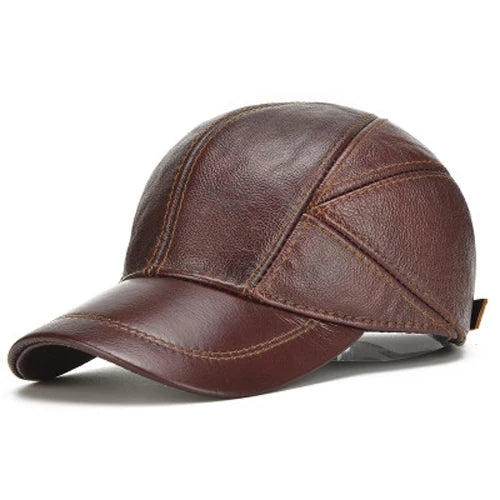 Authentic Leather Beanie Baseball Cap – Premium Cowhide Warm Hat