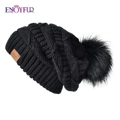 Soft Faux Fur Winter Slouch Beanie Hat