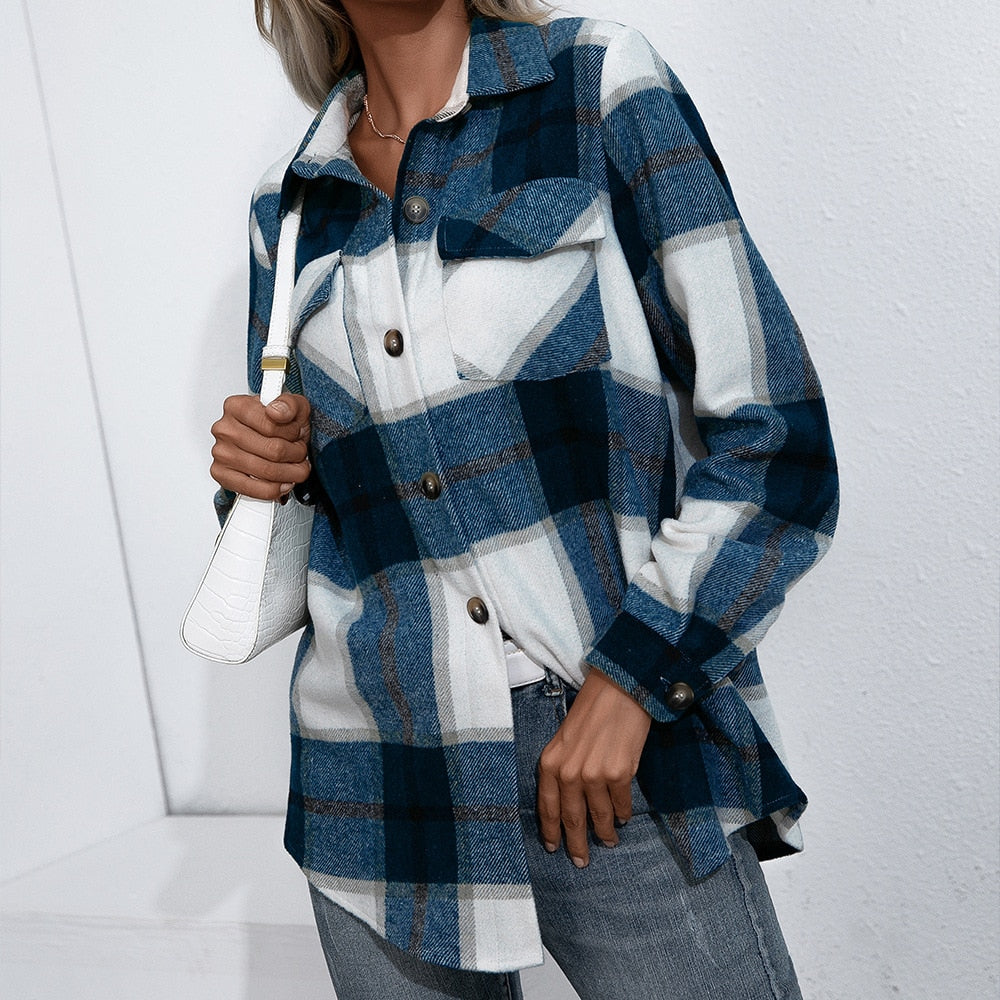 Soft Plaid Crew Neck Sweater for Women