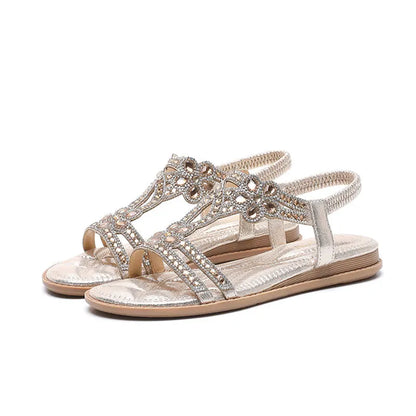 Sparkly Gems Flat Sandals – Chic Summer Toe Strap for Women