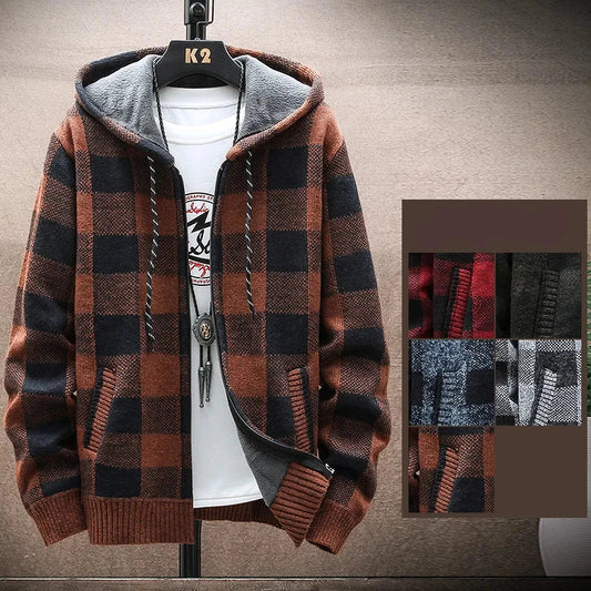 Warm Plaid Hooded Parka Jacket for Men - VogeLuxe