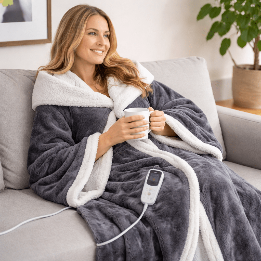 Cozy Thermal Wearable Fleece Blanket with Sleeves - VogeLuxe