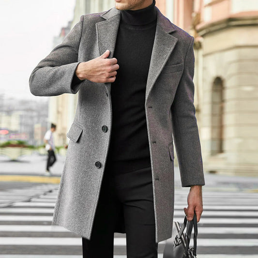 Classic Men's Single Button Trench Coat - VogeLuxe