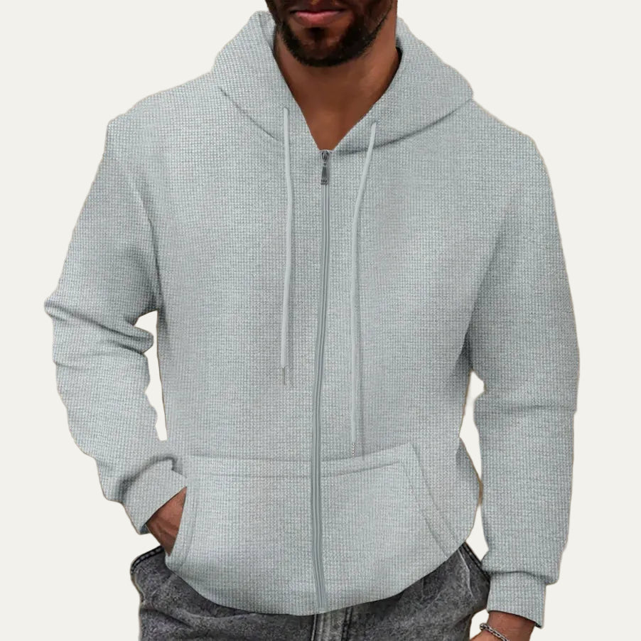 VogeLuxe | Men’s Textured Knit Full Zip Waffle Hoodie