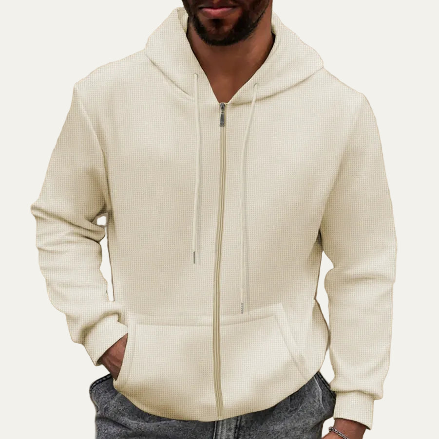 VogeLuxe | Men’s Textured Knit Full Zip Waffle Hoodie