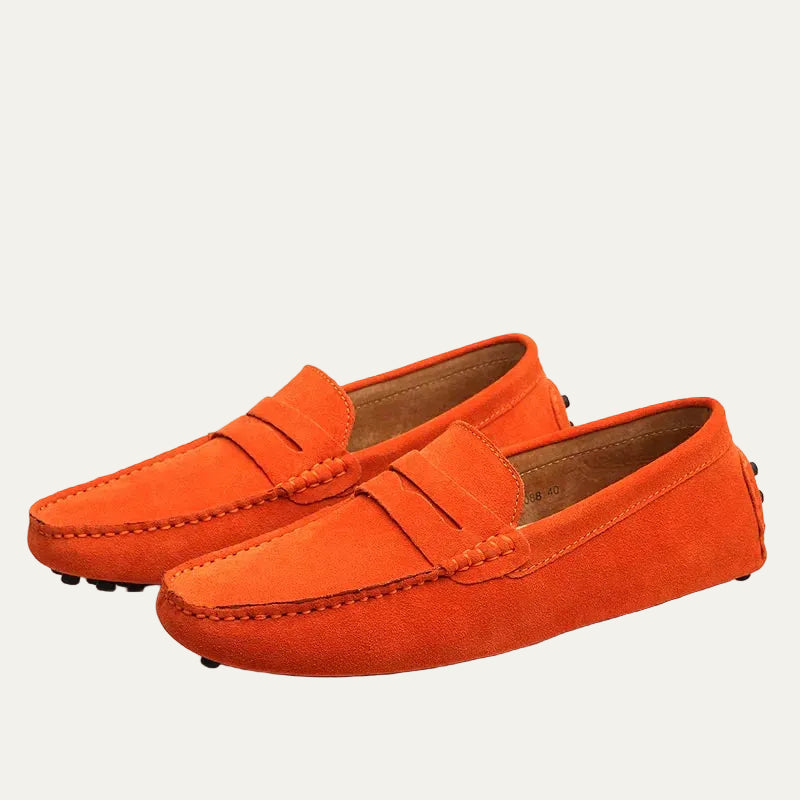 VogeLuxe | Men’s Suede Driving Loafers with Penny Strap