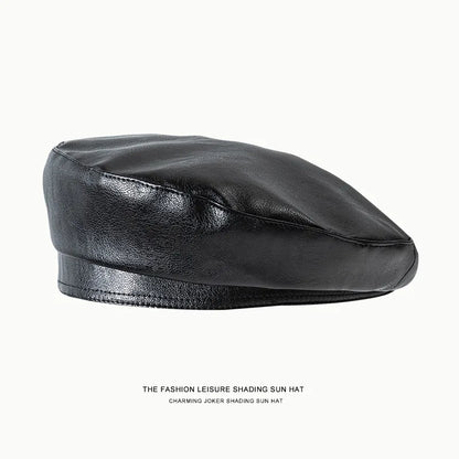 Fashionable Faux Leather Beret Hat