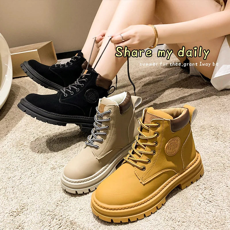 Trendy Black White Ankle Boots with Thick Heel - VogeLuxe