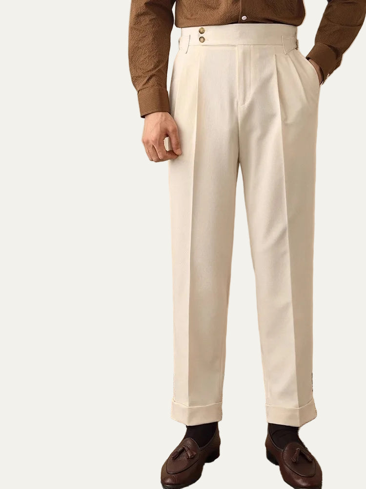 High-Waisted Trousers with Side Buckle – Tailored Fit 0